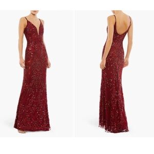 NWT MAC DUGGAL 5107 Embellished Leaf Evening Gown Burgundy red evening gown - 4